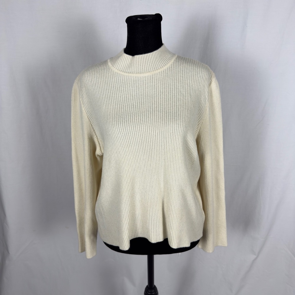 St. John Ivory Ribbed Wool Blend Mock Neck - Women's XL